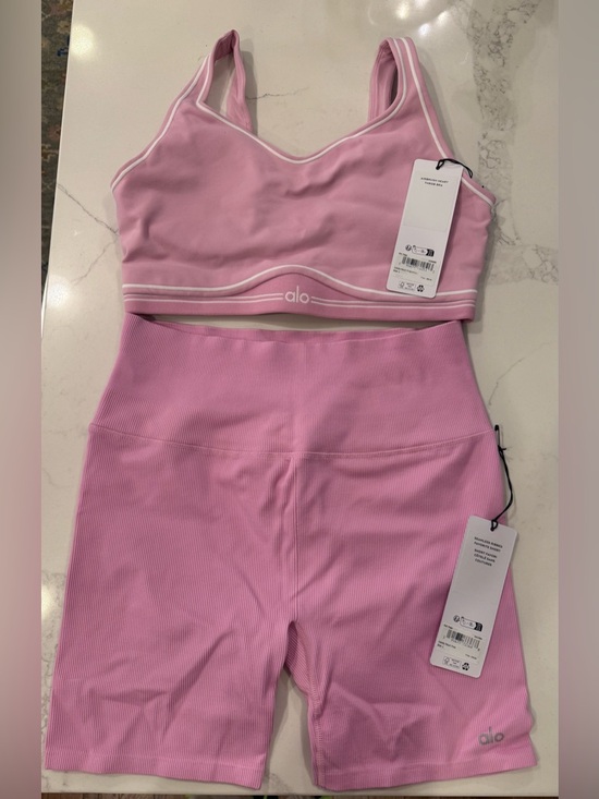 ALO Yoga Tops - Alo Pink Ribbed Sports Bra & Bike Shorts Set and Candy heart pink